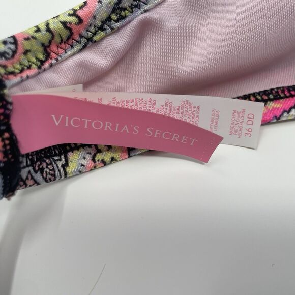 Victoria’s Secret Bikini Top‎ Paisley Black Pink Yellow Green 36DD underwire - Picture 4 of 6